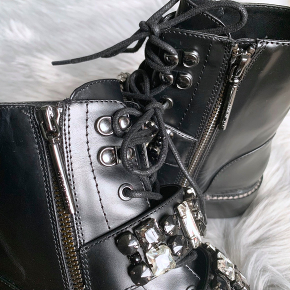 leather biker ankle boots with bejewelled straps